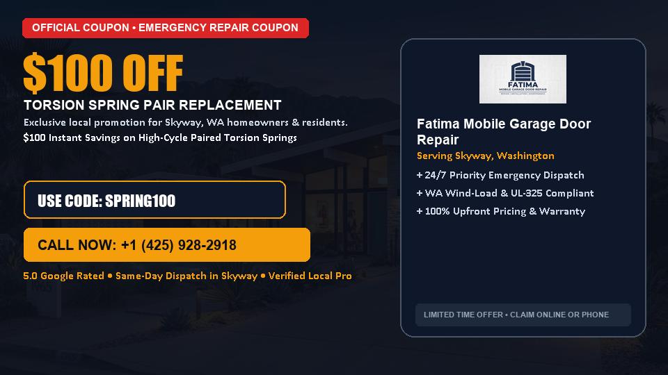 $100 OFF Dual High-Cycle Torsion Spring Replacement in Skyway, WA - Fatima Mobile Garage Door Repair
