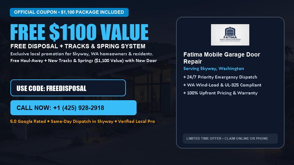 FREE Old Door Haul-Away & Heavy-Duty Tracks in Skyway, WA - Fatima Mobile Garage Door Repair