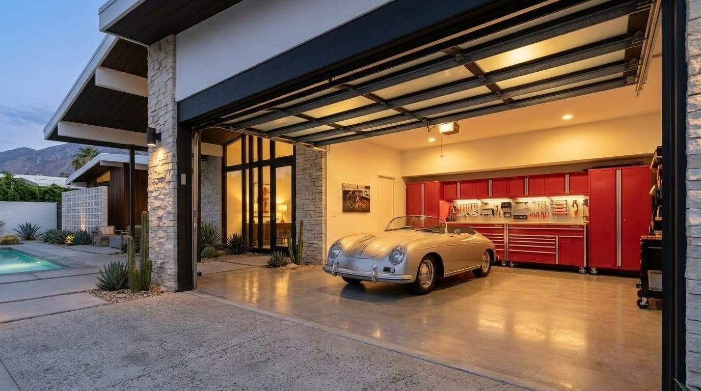 Fatima Mobile Garage Door Repair Interior View of Custom Garage Door Overhead and Workshop